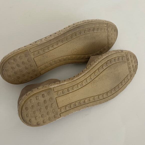 Verbena 'Cruz' Taupe Suede Espadrilles Women's 40 / US 8 Open Toe Slip On Flat - Picture 9 of 10